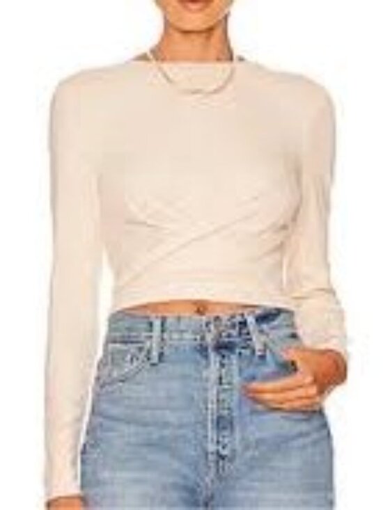 MINKPINK Tops - MINKPINK Cream Ribbed Twist-Front Long Sleeve Top
